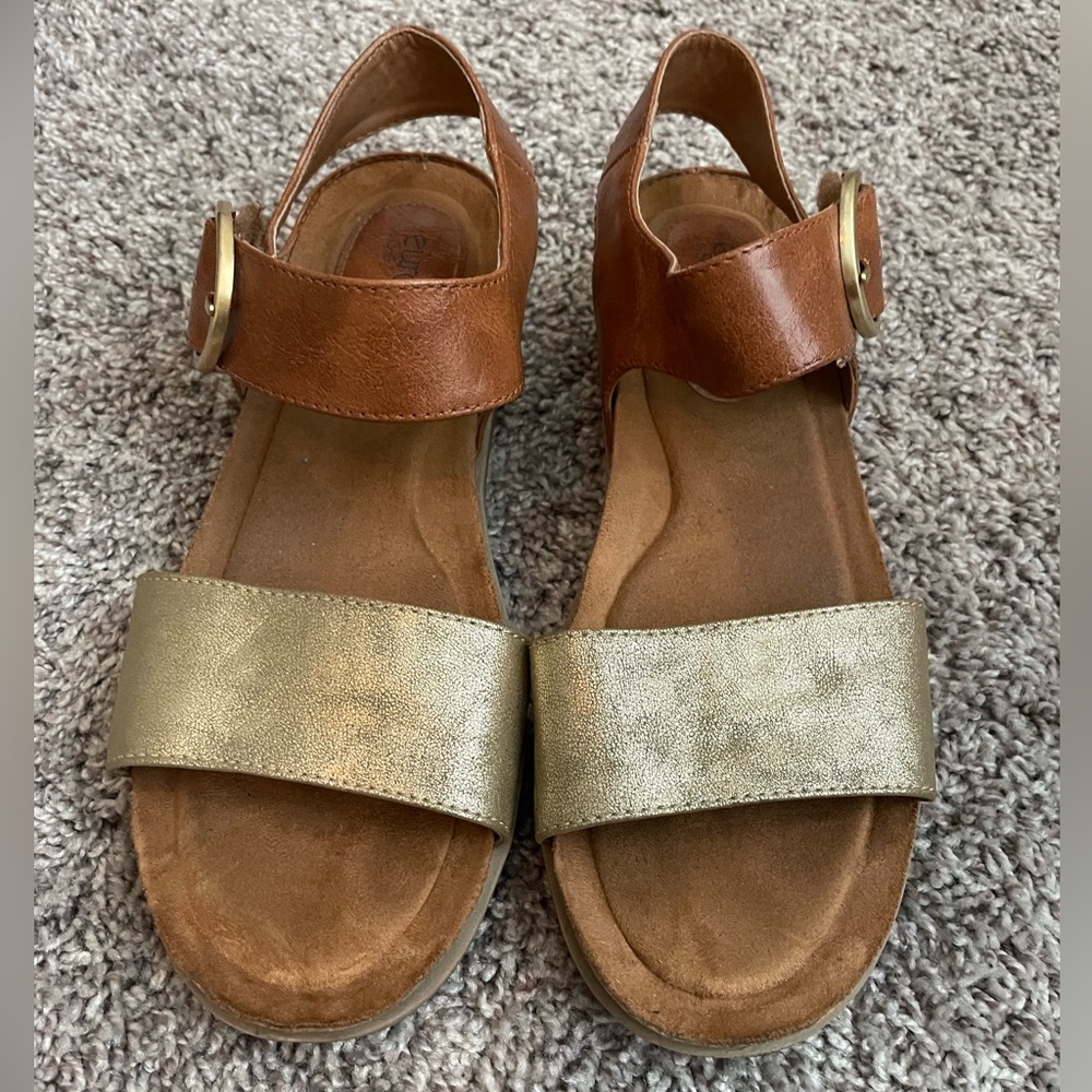 DSW Gold & Brown Double Strap Sandal